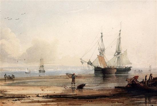 Anthony Vandyke Copley Fielding (1787-1855) Estuary at low tide 6.75 x 10in.